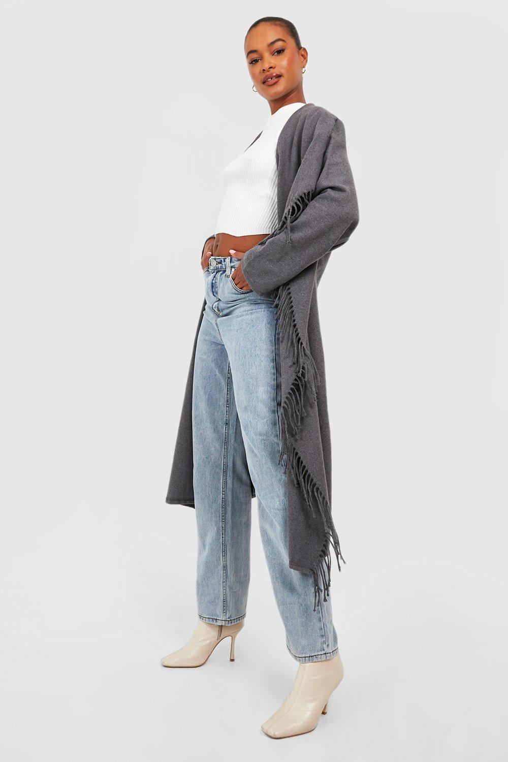 Tall Fringe Edge Waterfall Wool Look Coat | boohoo
